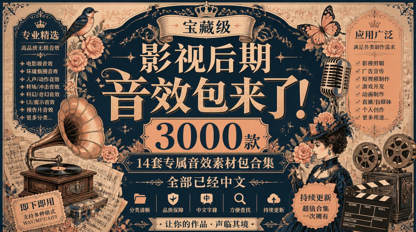 宝藏级影视后期音效包来了3000款14套专属音效素材包合集全部已经中文