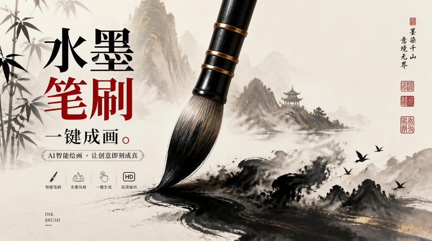 水墨国画PS笔刷：一键绘出东方意境，设计师必备神器