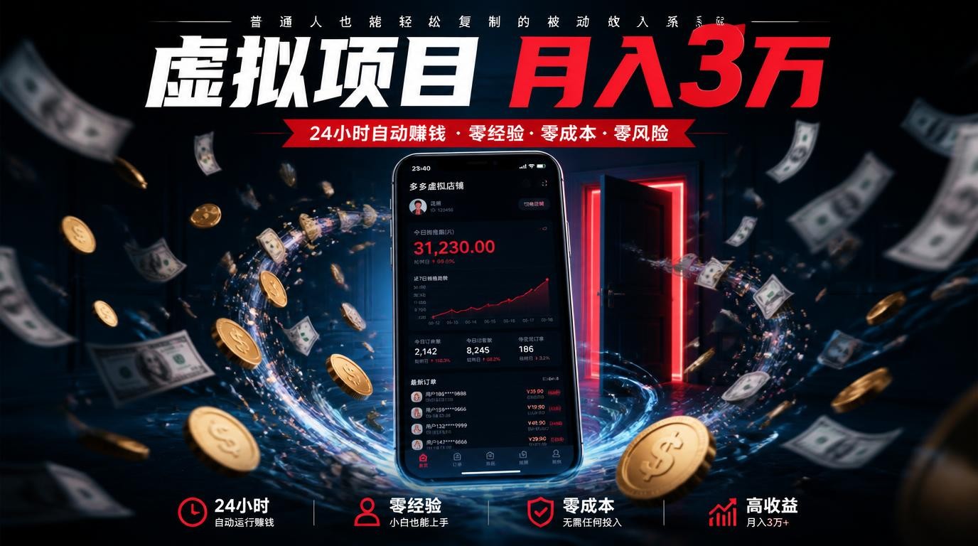 无需看管店铺，虚拟项目月入1-3万被动收入