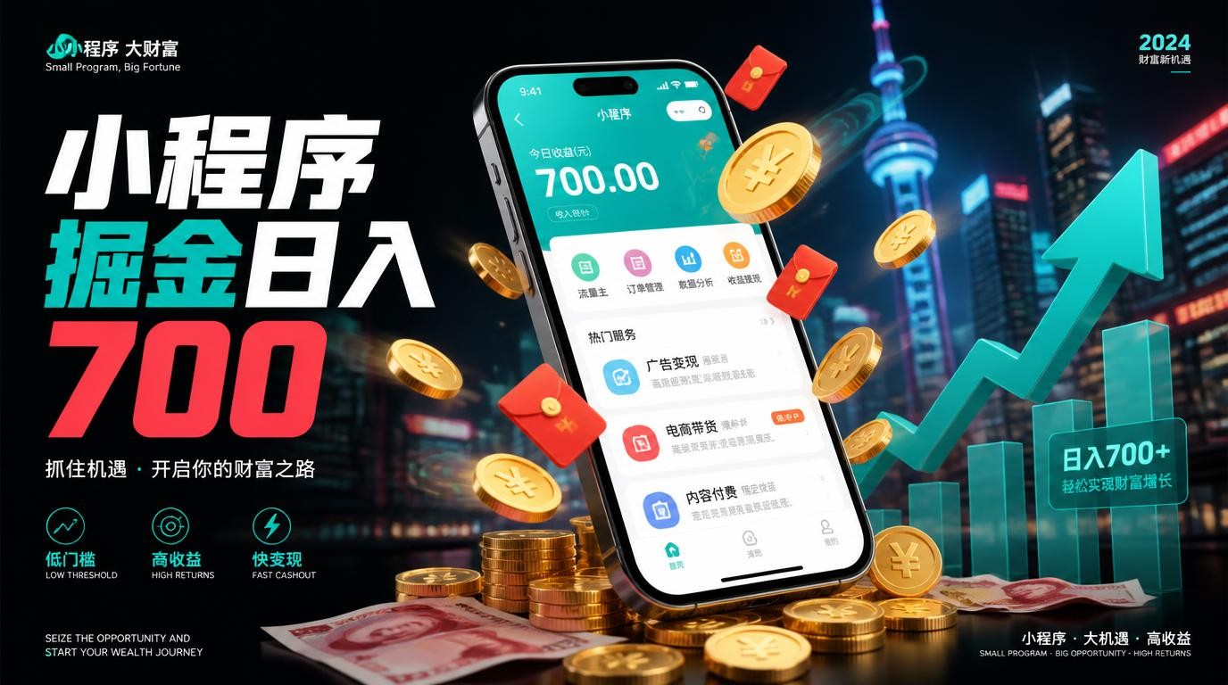 微信小程序副业实测：学员单日收益近700元，多渠道变现靠谱可落地