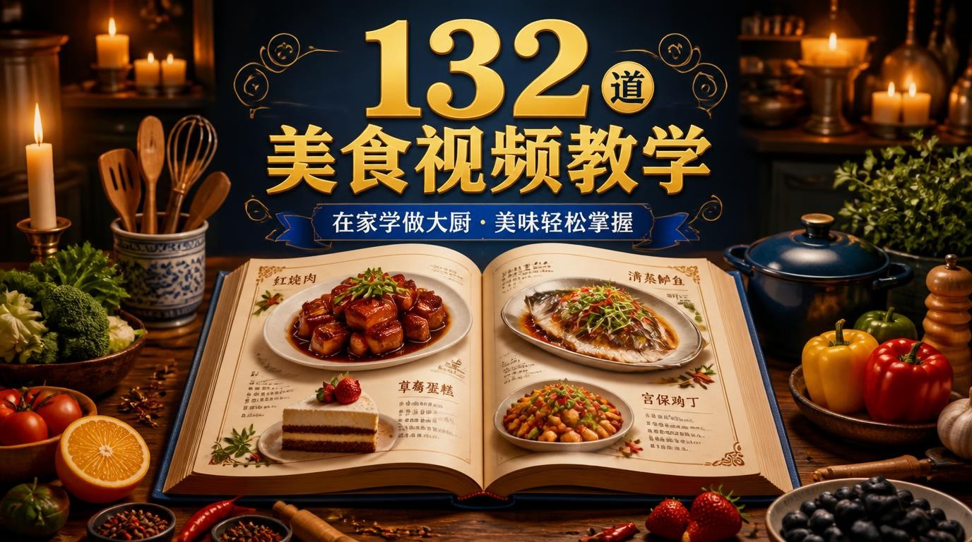 132道视频教学，价值上千元的美食秘籍，轻松提升厨艺