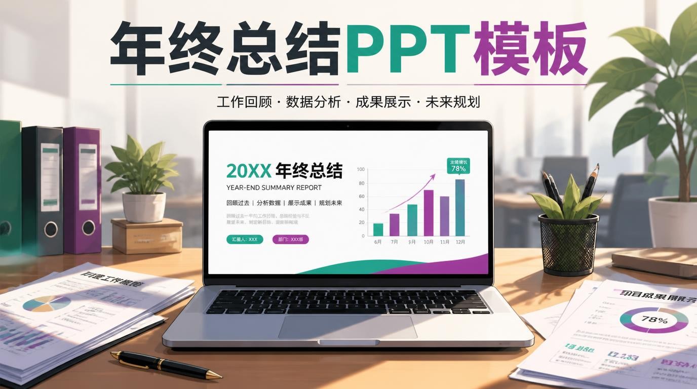年终总结PPT模板：1套直接套用的商务案例
