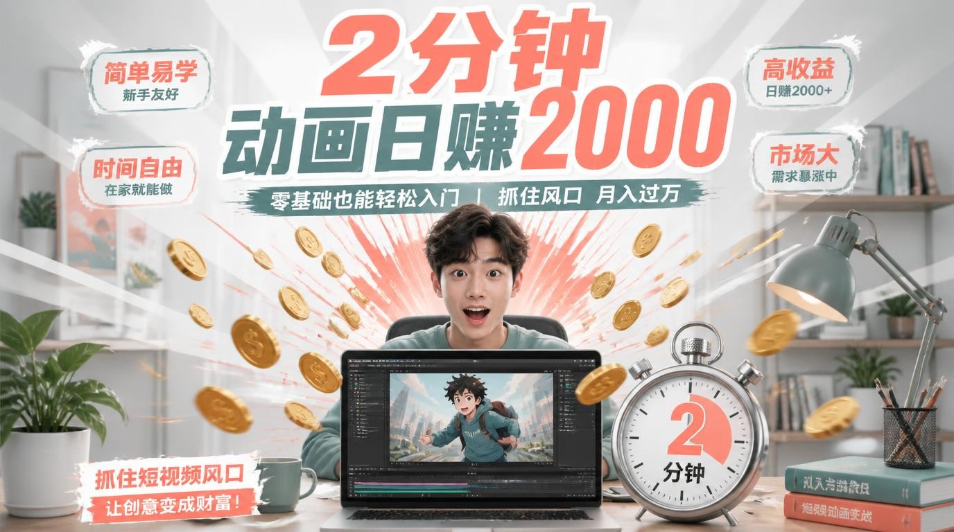 2分钟做原创动画，日入2000的简单方法