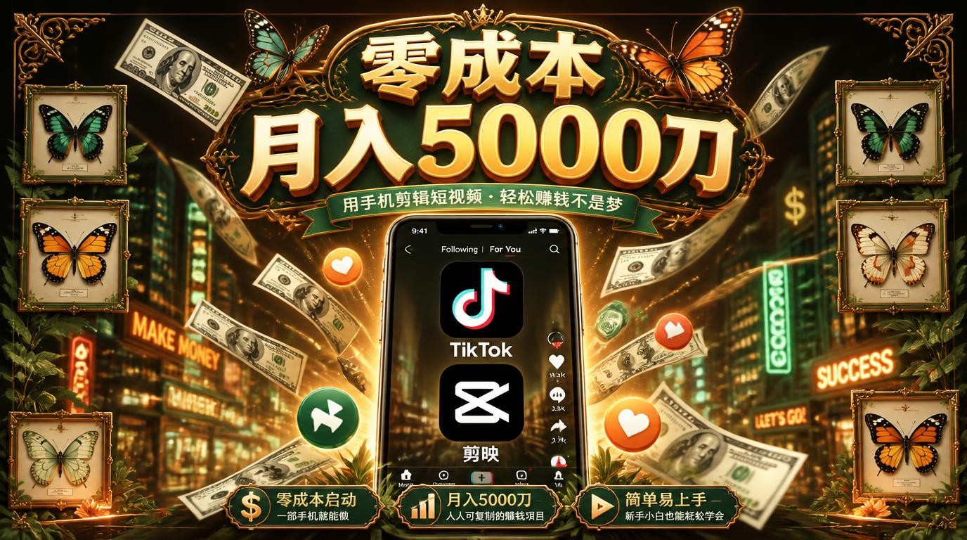 零成本玩转TikTok剪映拉新，月入5000刀实战指南