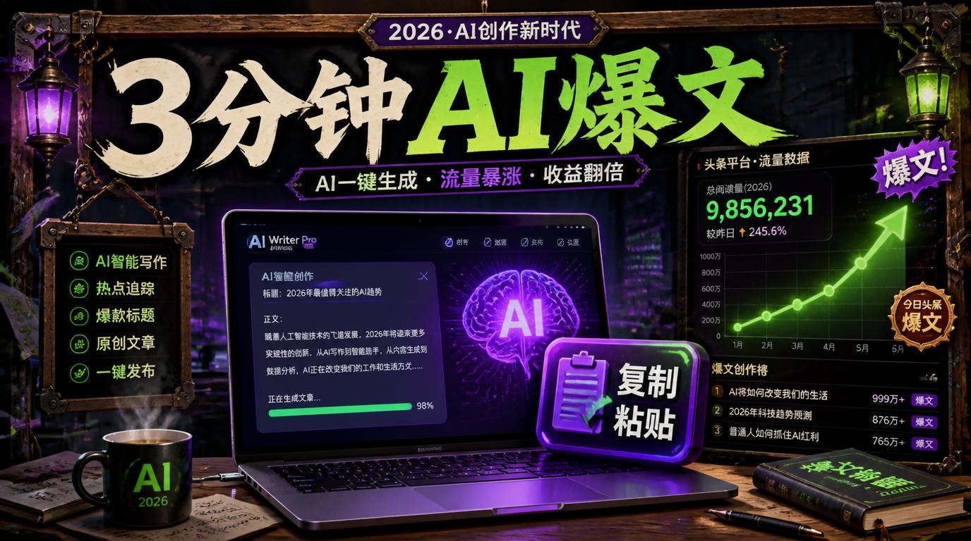 2026头条AI撸流量新玩法，复制粘贴3分钟1条爆文