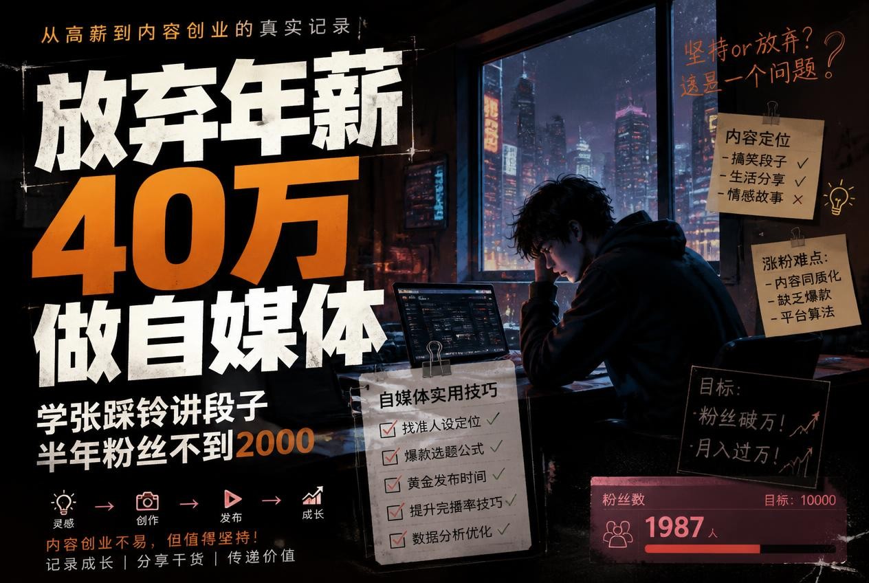 放弃年薪40万做自媒体，学张踩铃讲段子半年粉丝不到2000