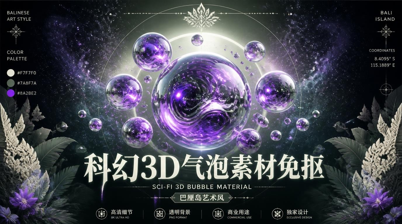 20款科幻3D液体气泡素材，免抠图直接使用！