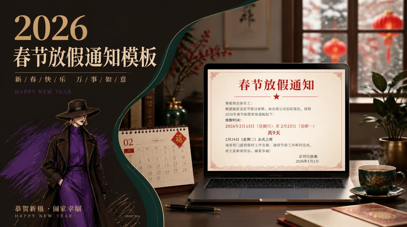 2026春节放假通知模板免费下载，企业通用可编辑