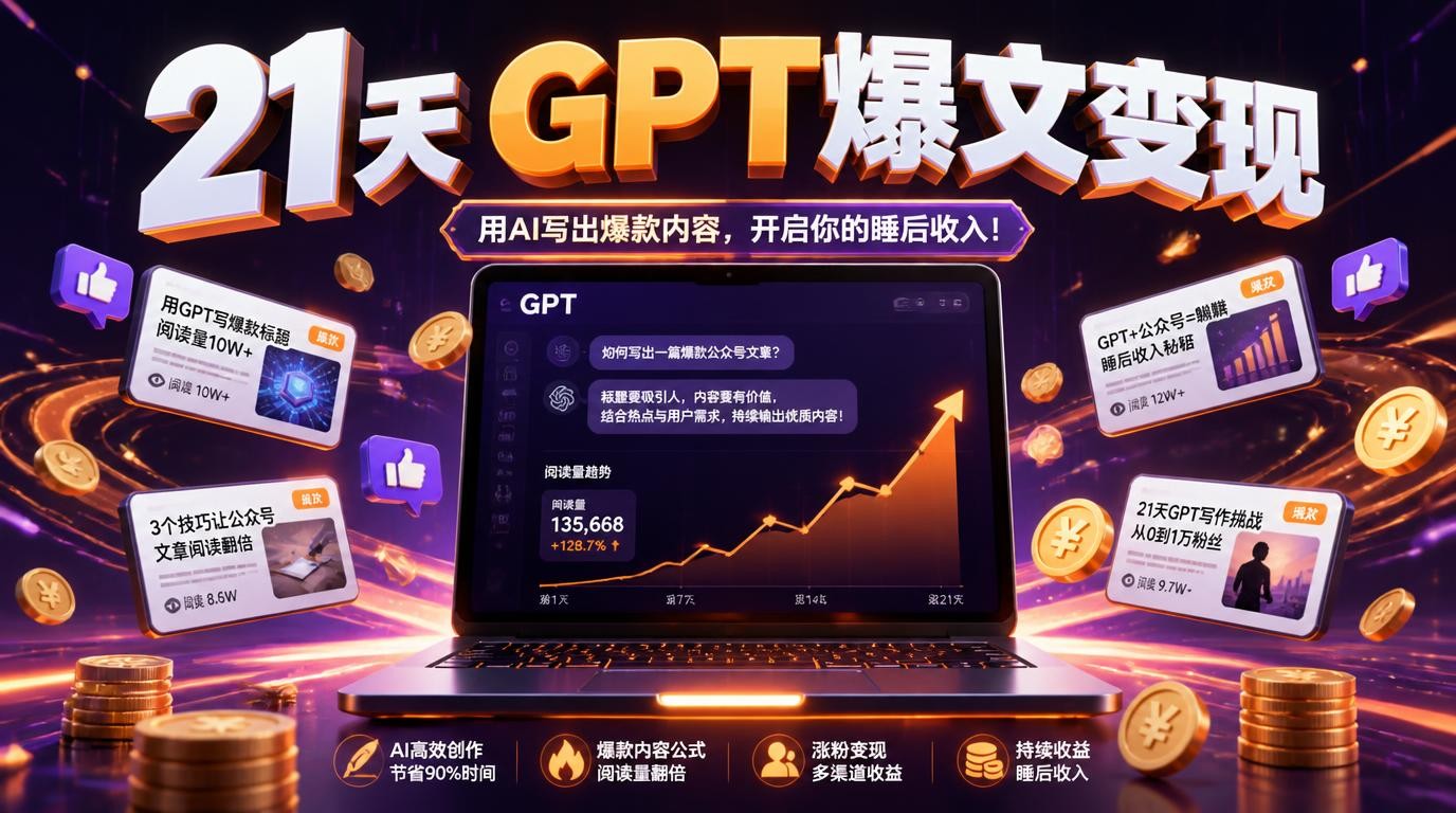 21天GPT爆文变现营：AI提效10倍，轻松赚取公众号收益