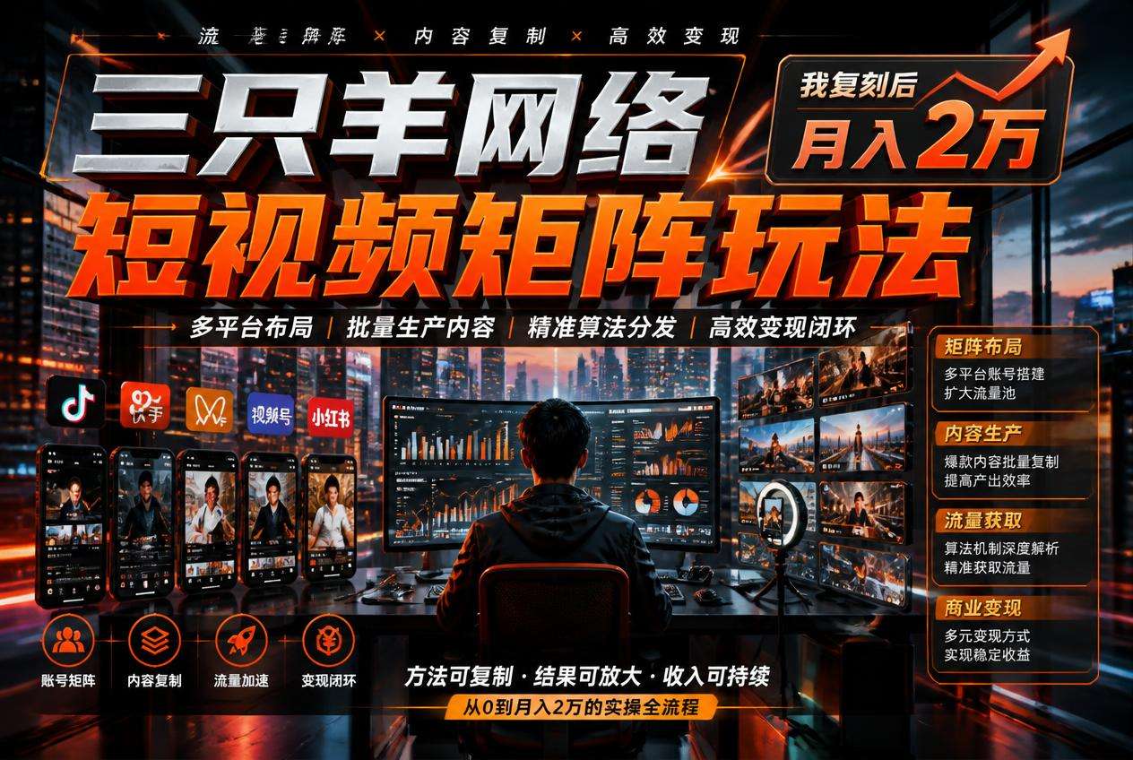 三只羊网络短视频矩阵玩法，我复刻后月入2万