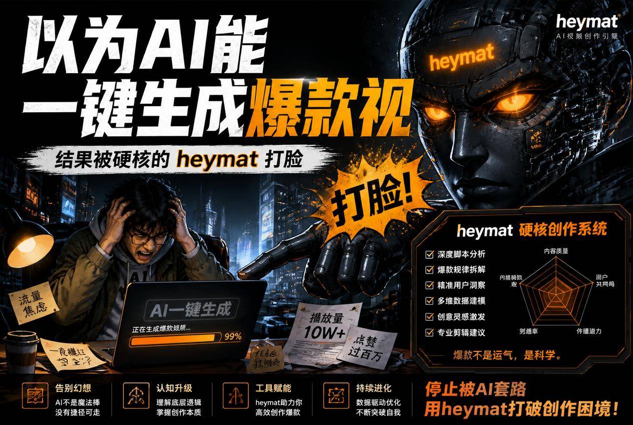以为AI能一键生成爆款视频，结果被硬核的heymat打脸