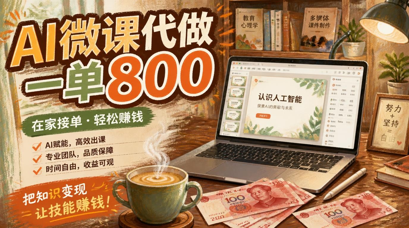 AI微课代做，一单800！开学季爆单，0基础在家就能干