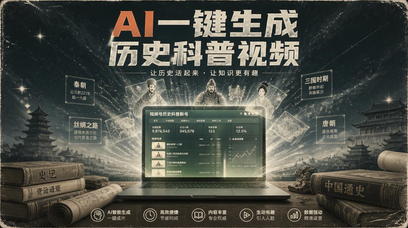 AI一键生成历史科普视频，视频号新风口月入过万不是梦