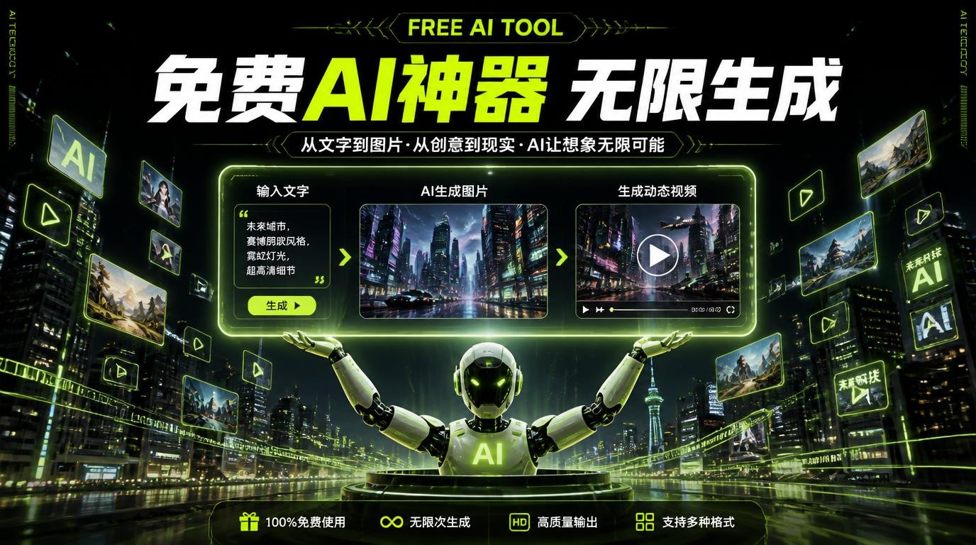 免费AI全能神器！无限文生图+视频生成