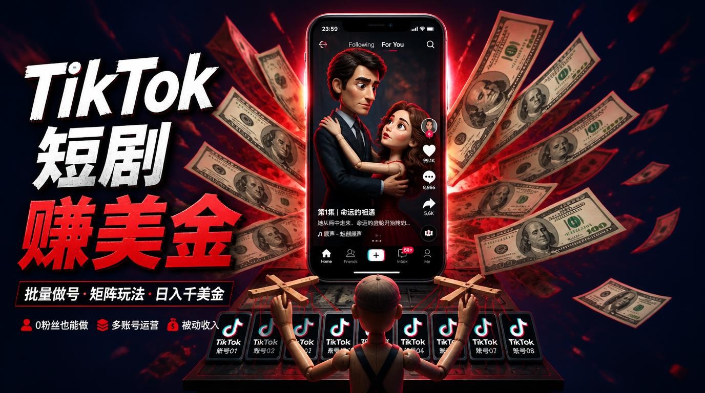 TikTok短剧中视频实操教学，批量做号轻松赚美金