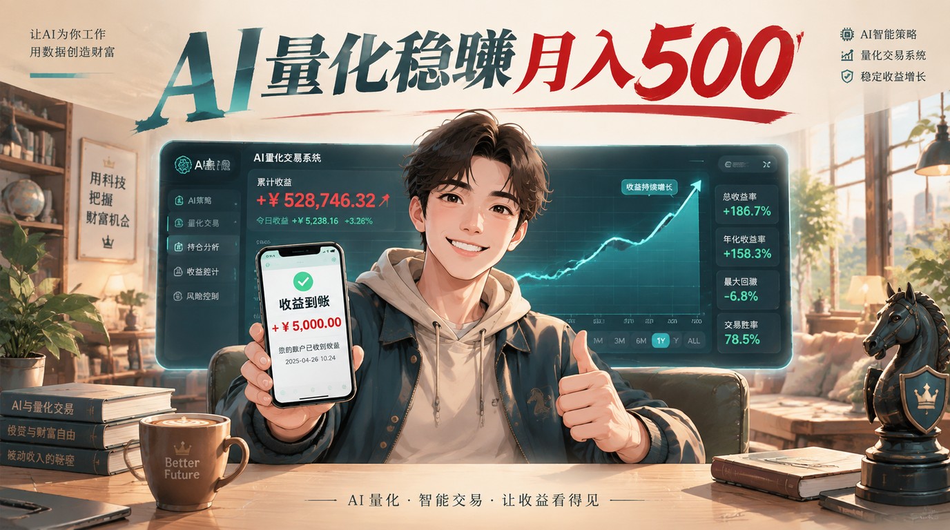AI量化副业：单窗口月入500，小白1小时上手，稳赚不赔！