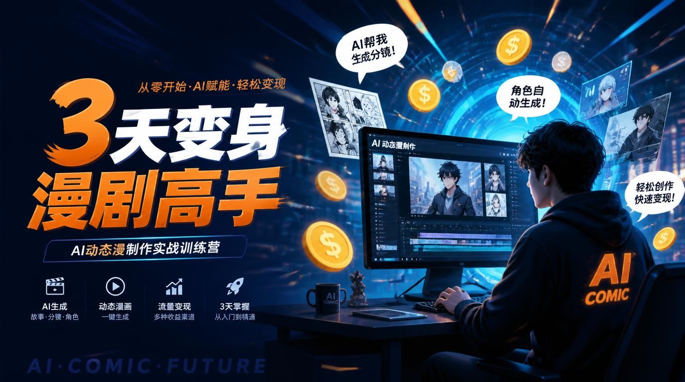 3天AI动态漫训练营，零基础也能做出变现漫剧