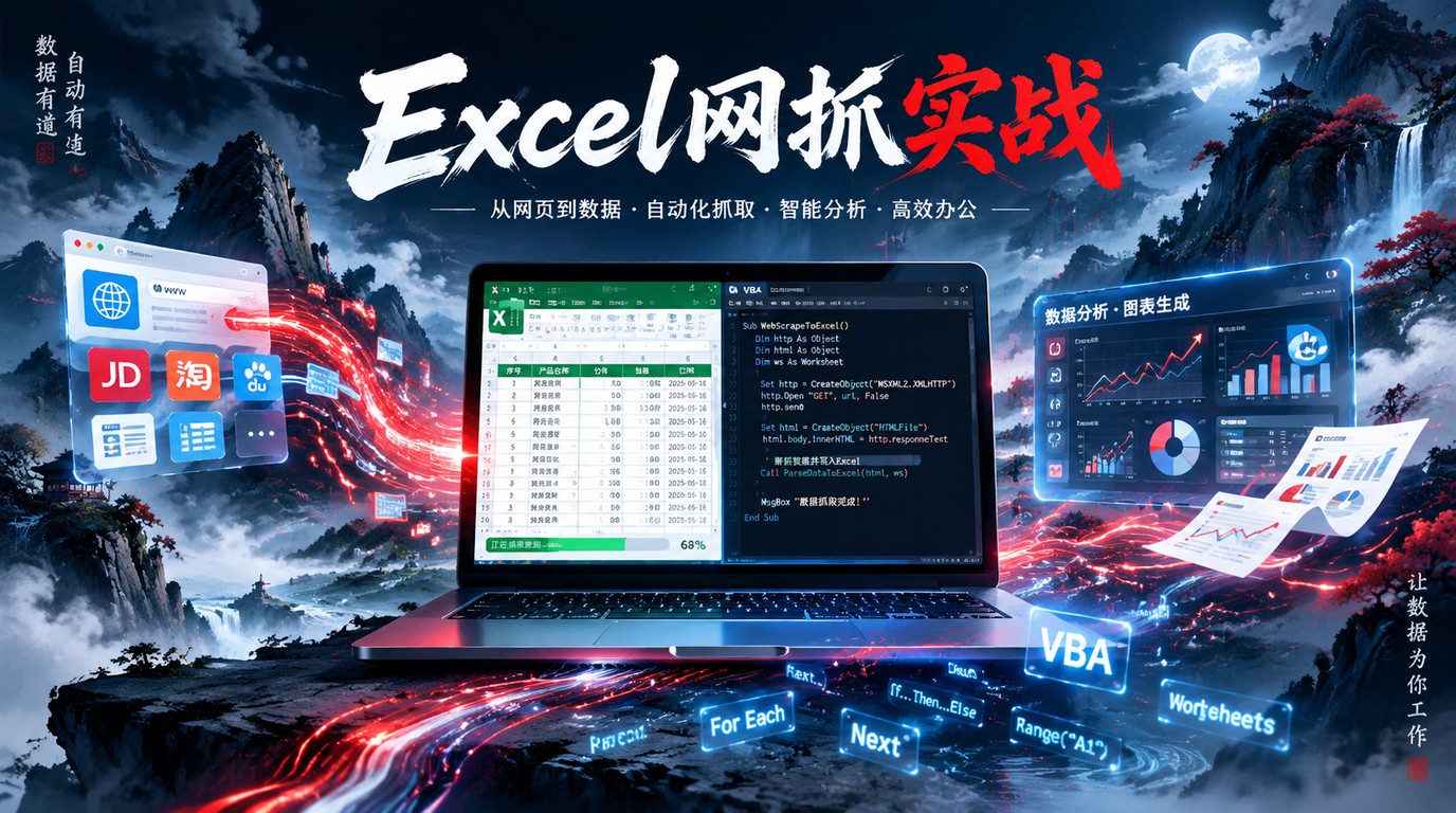 零基础也能学会！Excel VBA网抓实战视频课，效率翻倍