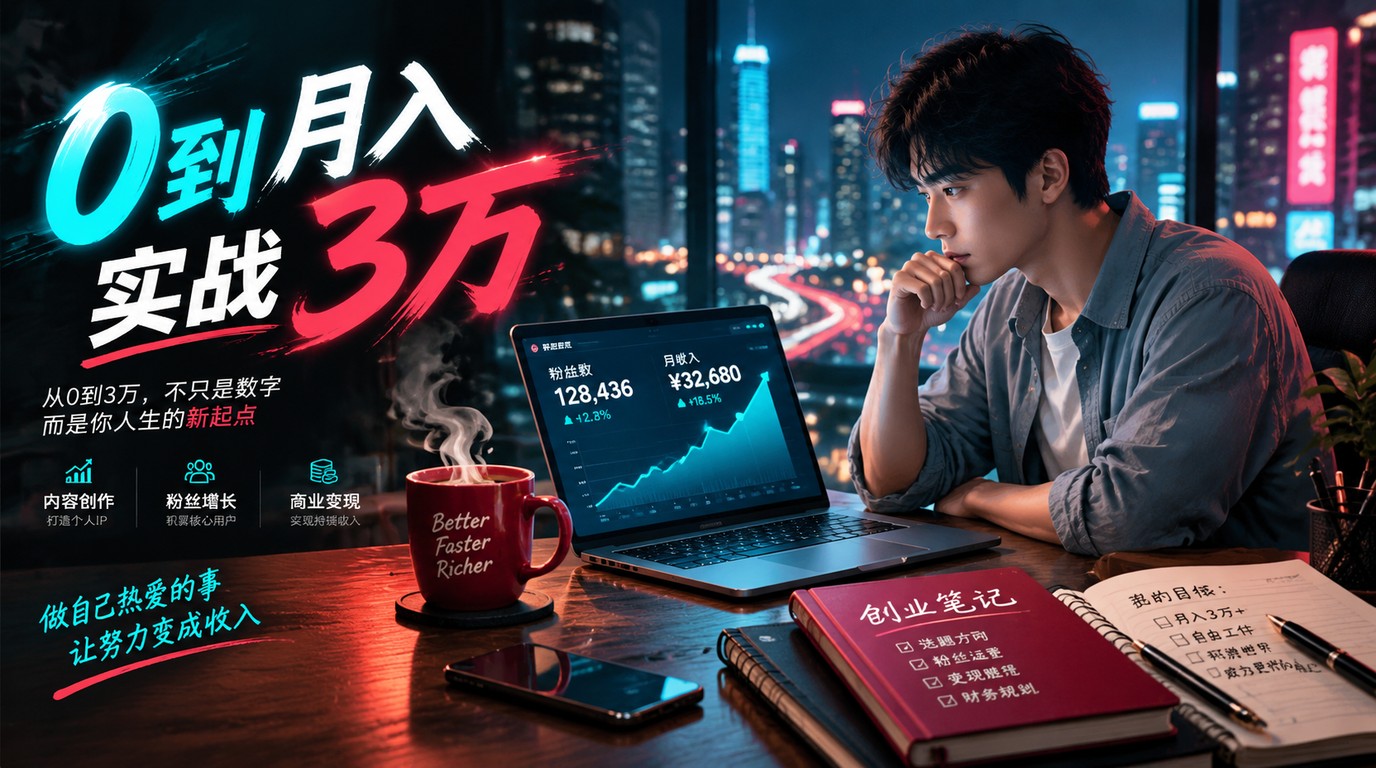 从0到月入3万：创业实战课揭秘一天涨粉过万的底层逻辑