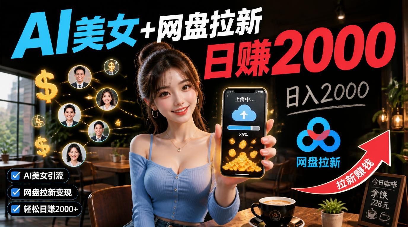 AI美女视频+网盘拉新，日入2000的暴利副业！