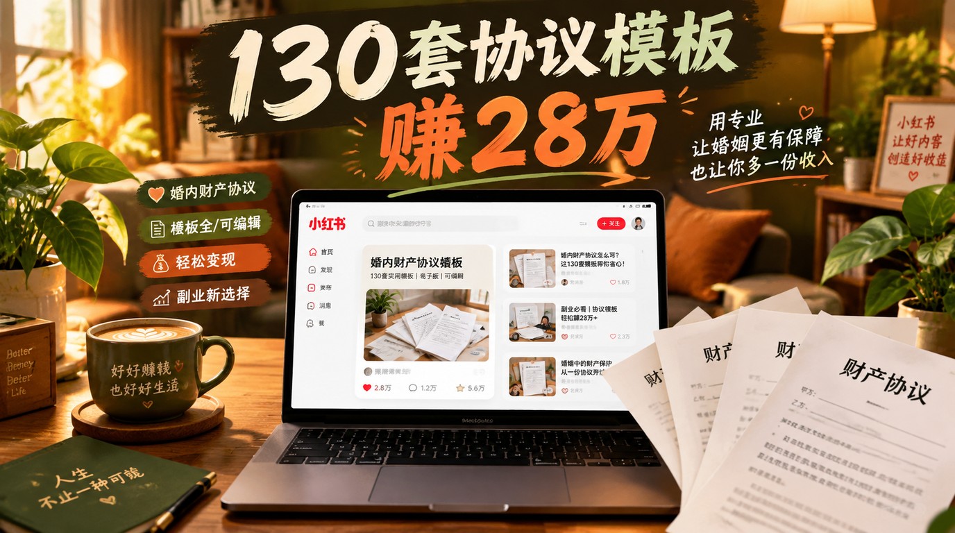 小红书爆款：130套婚内财产协议模板，助你挣28万！
