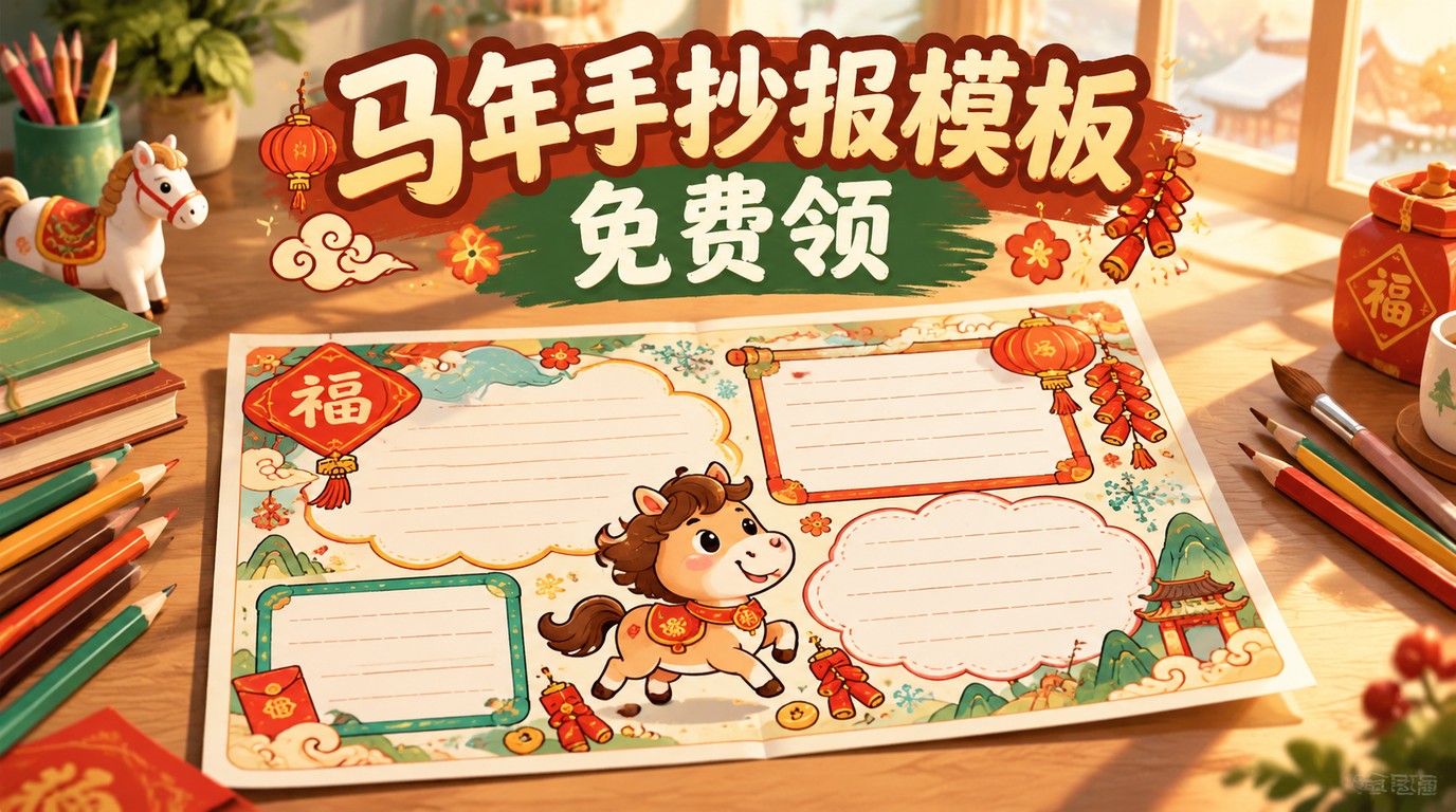 2026马年元旦手抄报模板，夸克网盘一键领取！