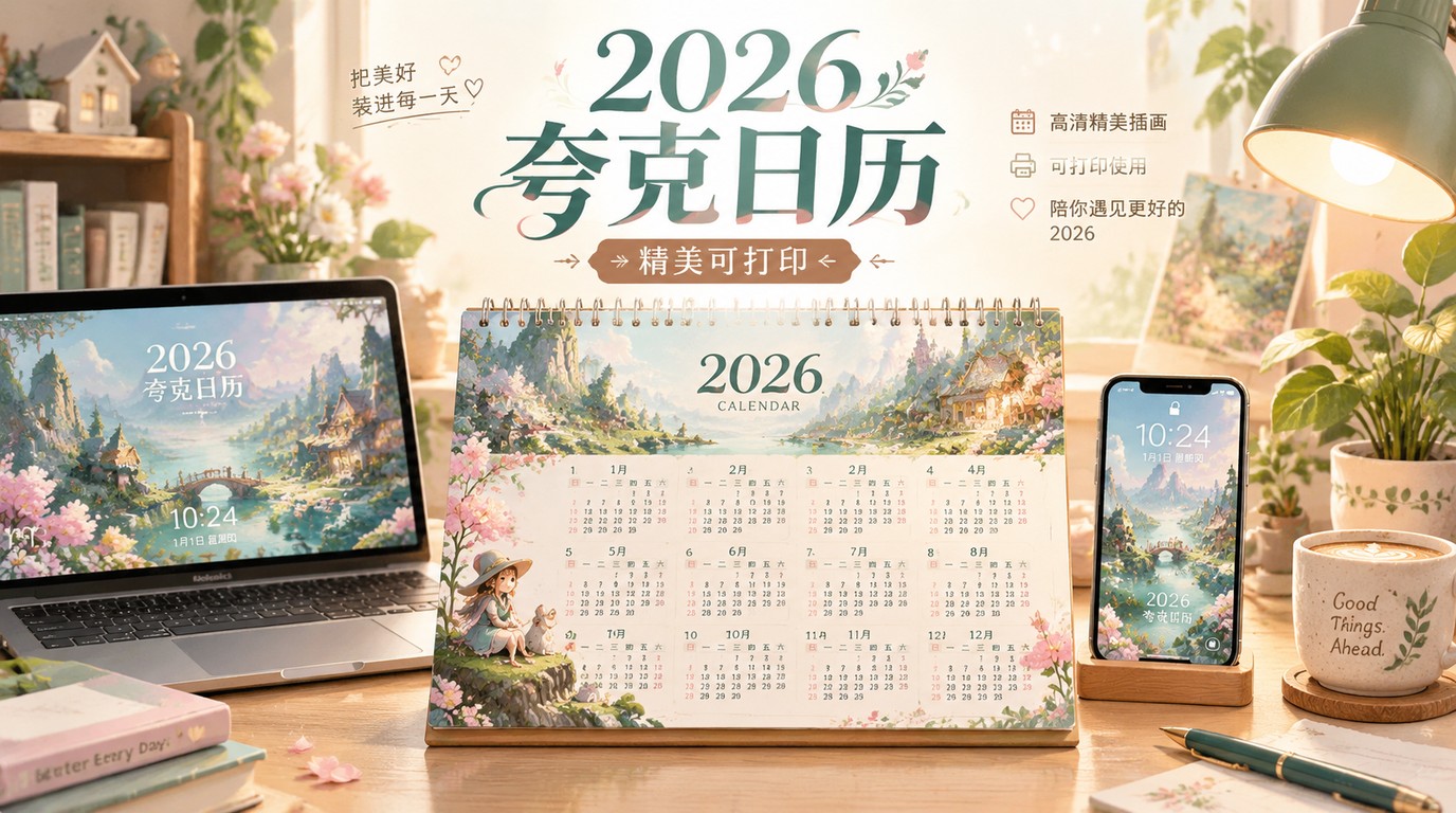 2026夸克网盘日历：精美设计，屏保打印两不误