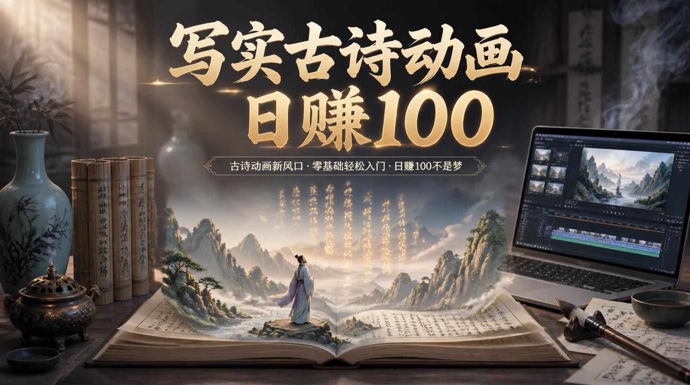 写实古诗动画条条爆款，日收益100实操指南
