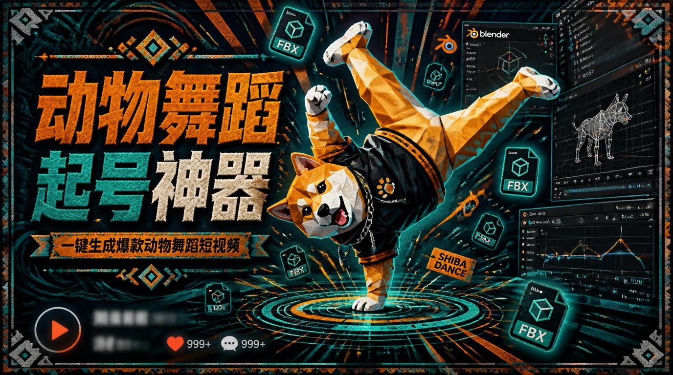 Blender抽象动物舞蹈模型，短视频起号神器！