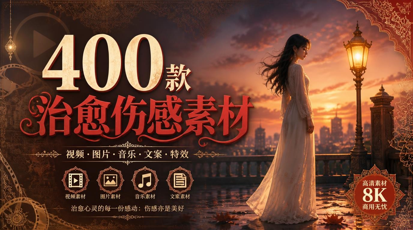 400款抖音治愈伤感人物素材，无声无水印，一键打造爆款情感视频