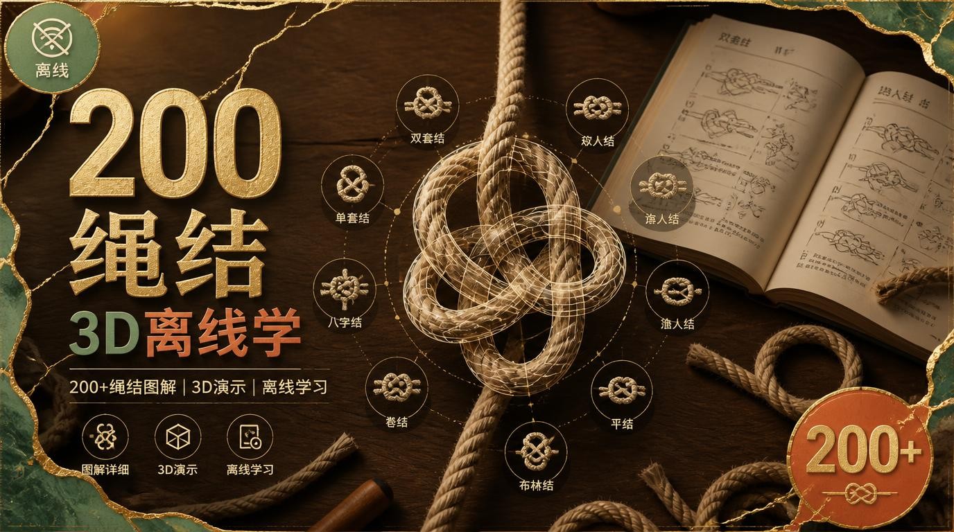 200种绳结3D演示，离线也能学的绳结大师