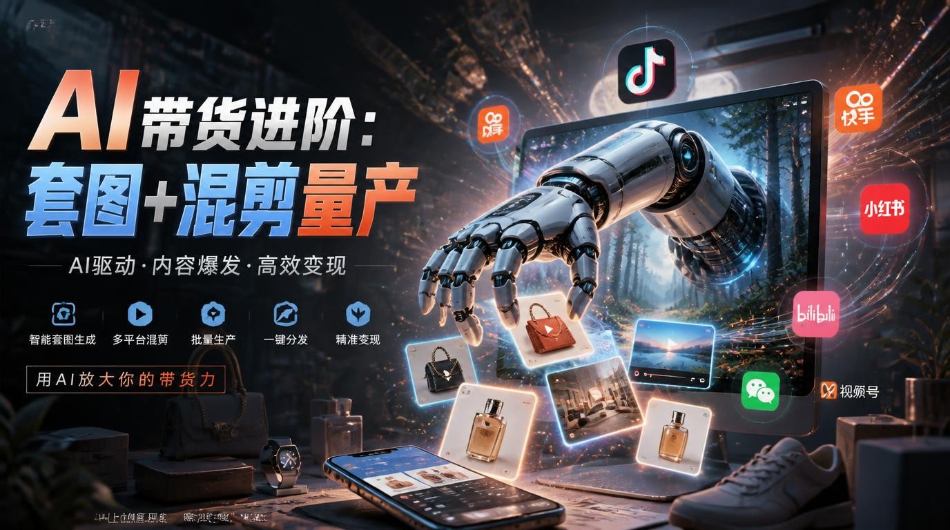 2026AI带货进阶：商品套图+爆款视频拆解，智能混剪量产多平台投放