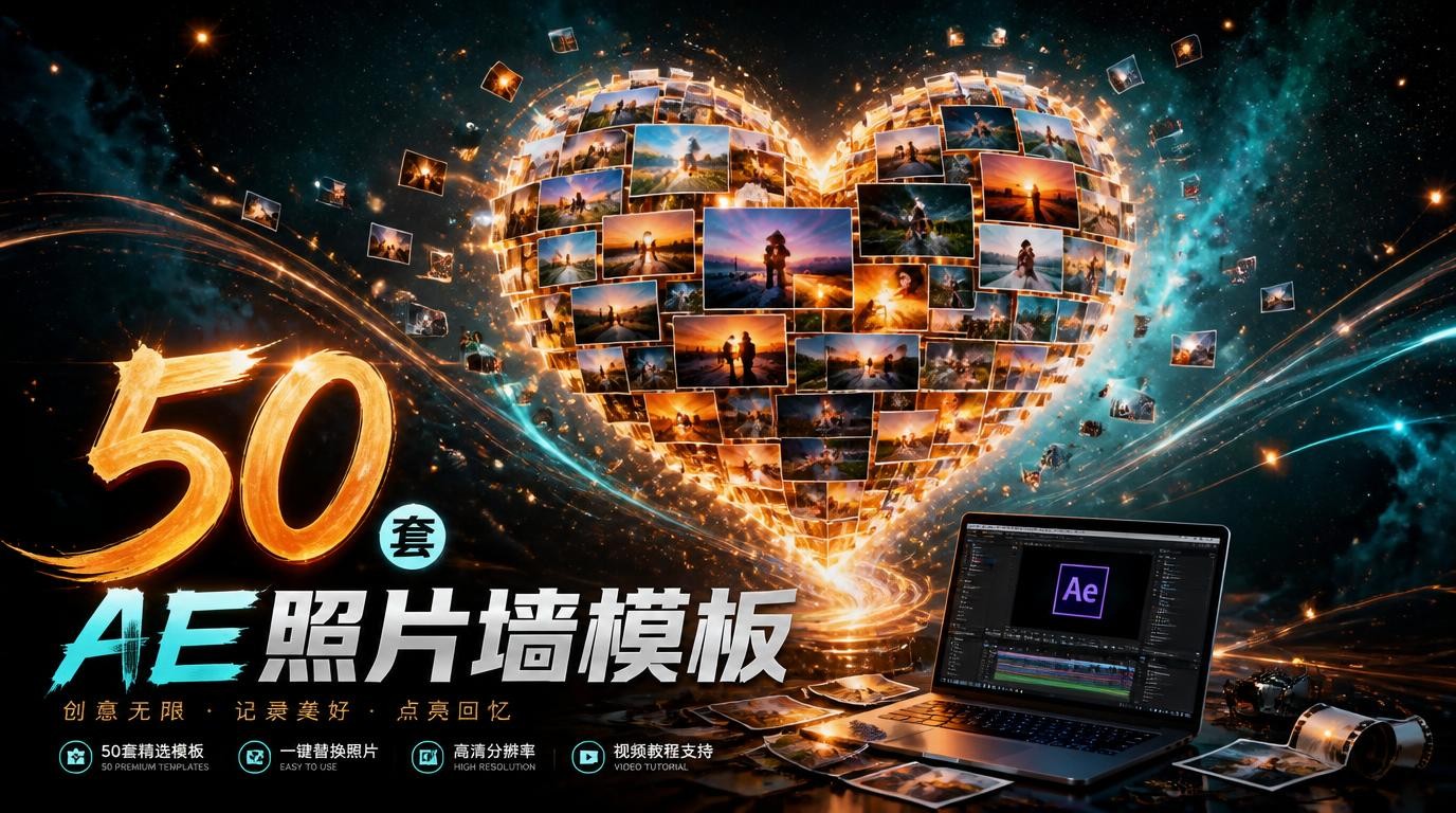 50套AE照片墙模板，193G资源包，打造炫酷图片汇聚效果