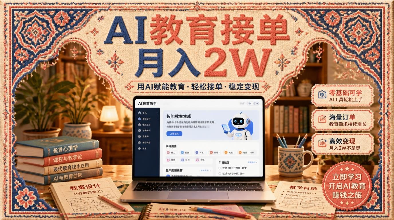 AI教育接单，一单一结，月入2W+，免费资源助你上手
