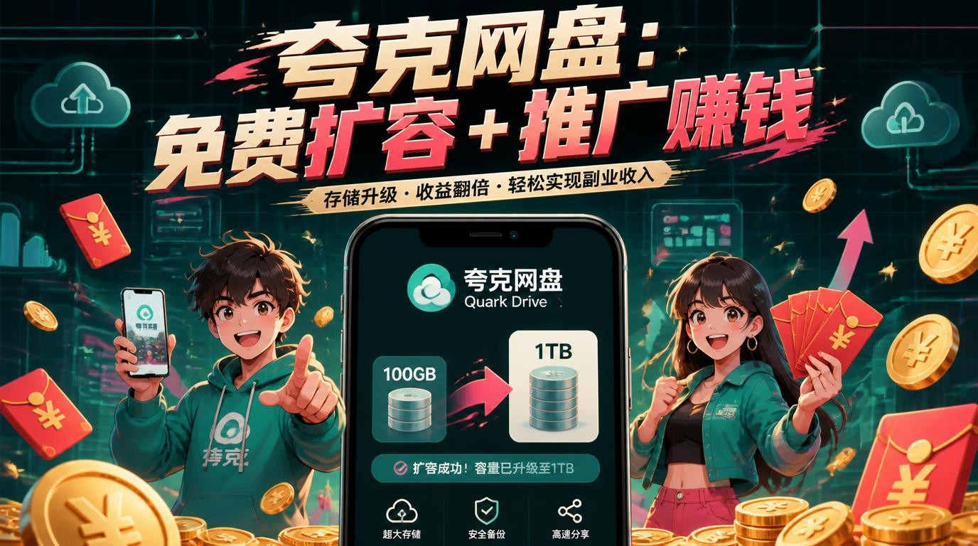 夸克网盘免费扩容技巧+推广赚钱攻略，网赚新思路