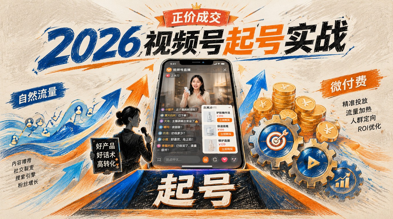 2026视频号起号实战：自然流+微付费，从0到正价成交全流程